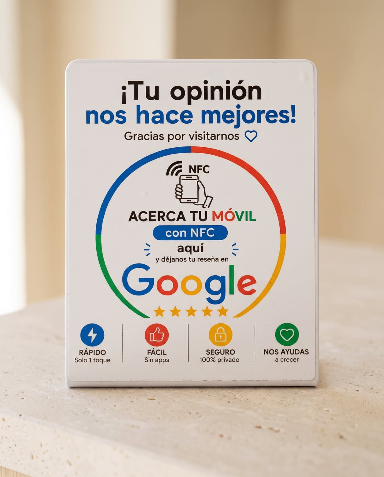 Soporte NFC LinkID Stand para reseñas de Google en un mostrador